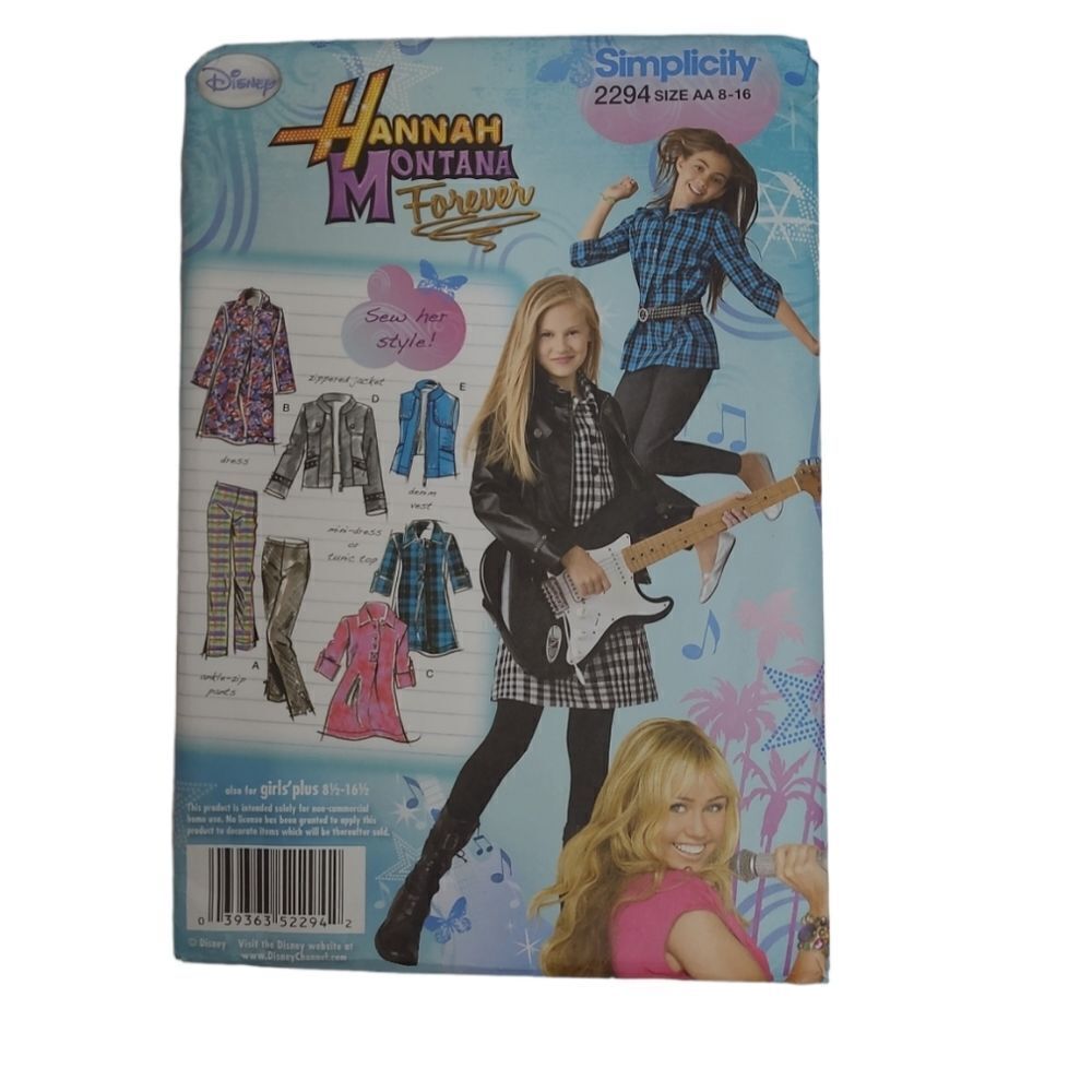 Y2K Hanna Montana‎ Forever Simplicity pattern 2294 kids jacket pants plus 7-16½